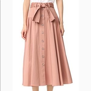 Rebecca Taylor Cotton Satin Belted midi skirt